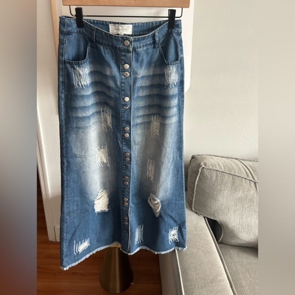 Denim Button Western Cowgirl Rodeo Festival Skirt  Grunge Y2K M